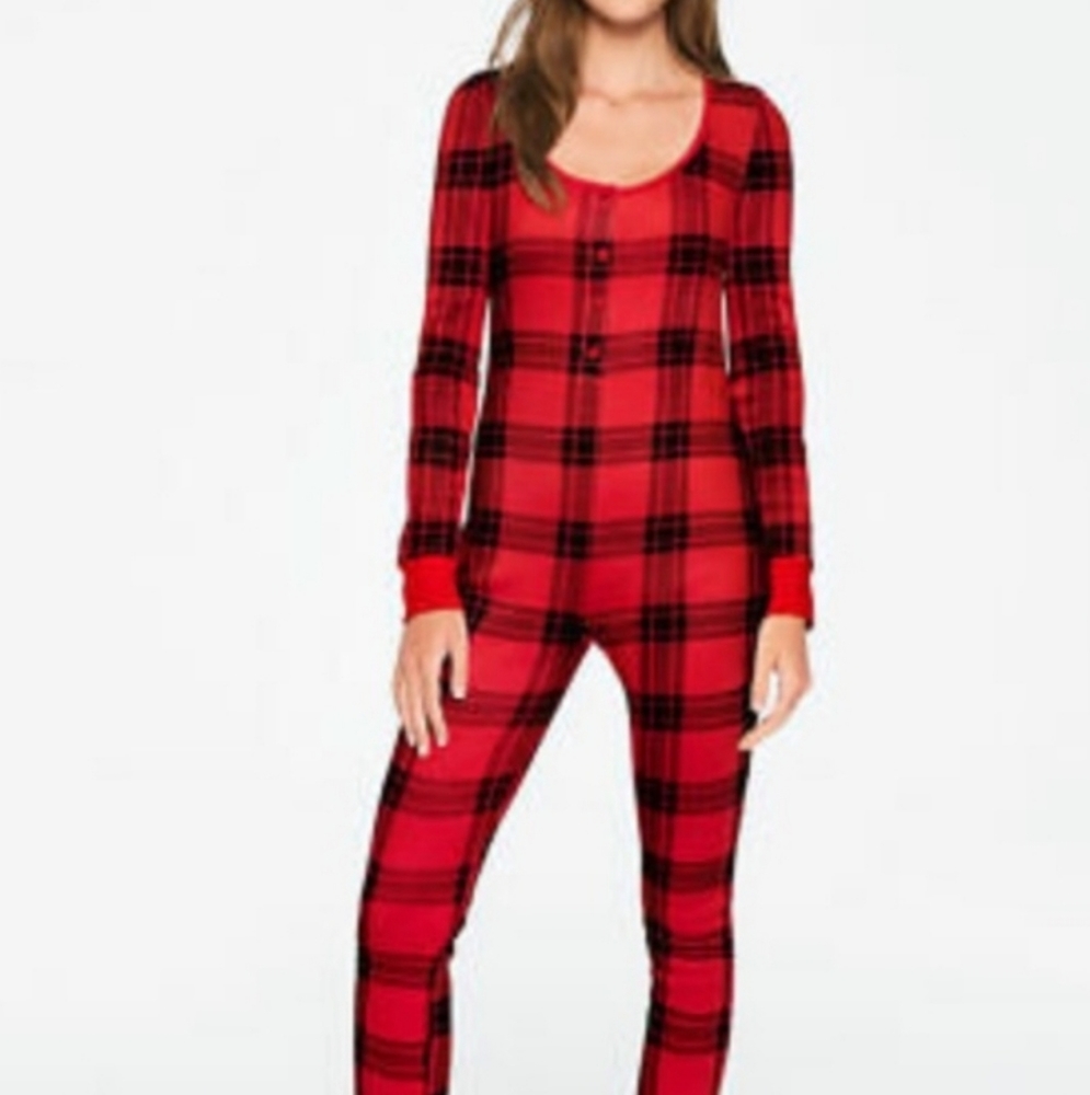 PINK VICTORIA'S SECRET RED PLAID ONESIE